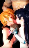 Anime girls share a cock in this cute threeway vid