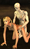 Pig tailed blonde gets fucked by a zombie in the g