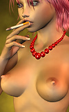 Half naked bad girl smoking after sex on the corne